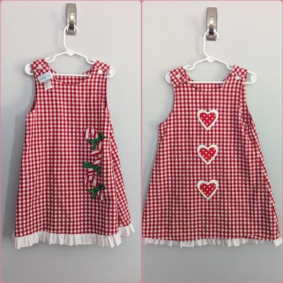Girl's Funtasia Too! Christmas Valentine's Day Reversible Gingham Dress STAIN 5 - Picture 1 of 9